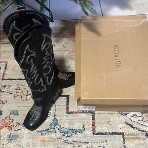 Steve Madden Black Embroidered Heeled Boots